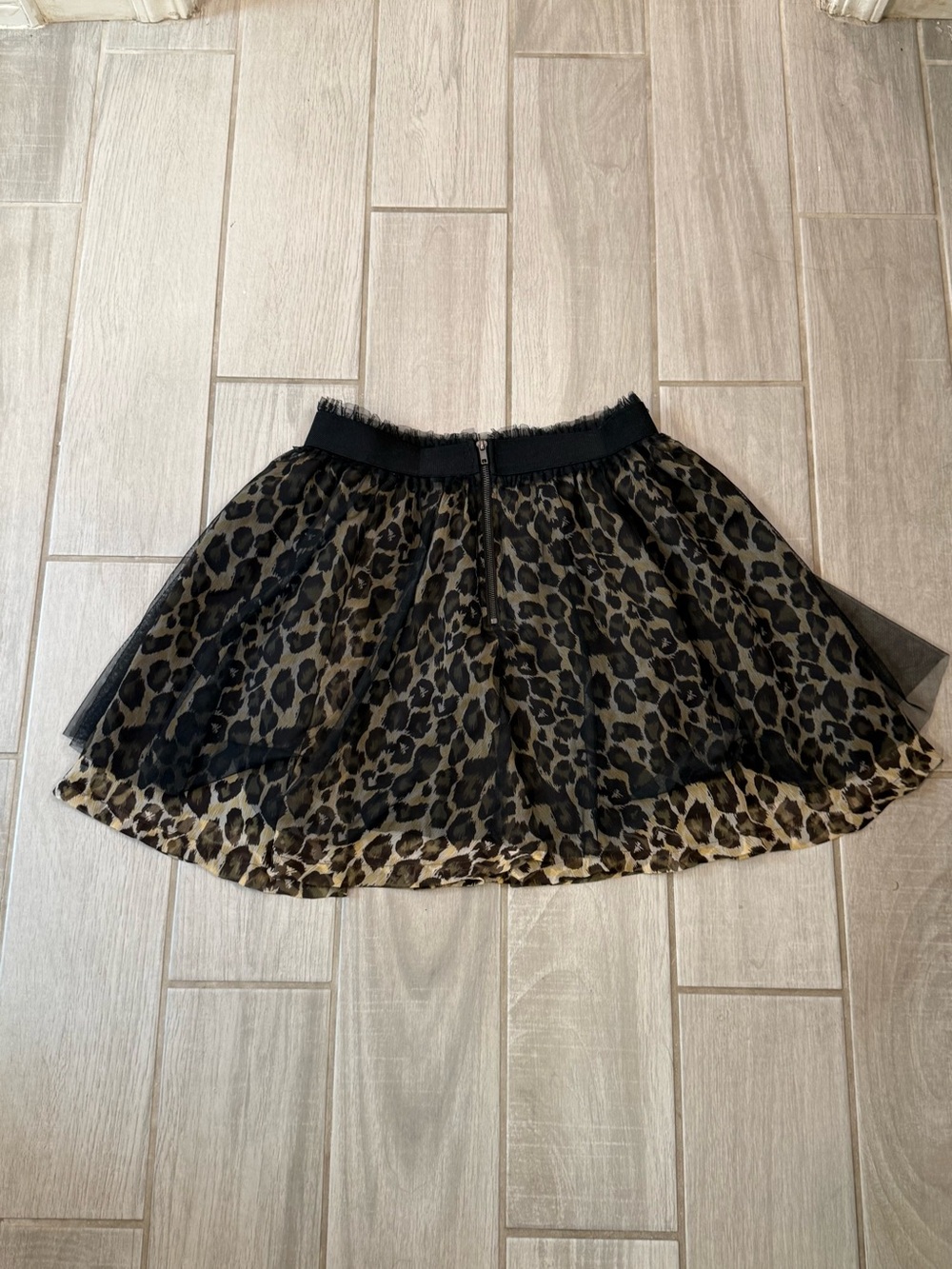 Y2K Forever 21 Leopard Print Tulle Skater Skirt - Black/Tan size Large - Picture 4 of 8